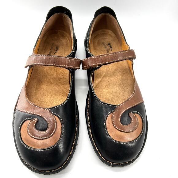 SPRING STEP Mary Jane Leather Black Tan EU 41 US 10 Velcro - Picture 1 of 8